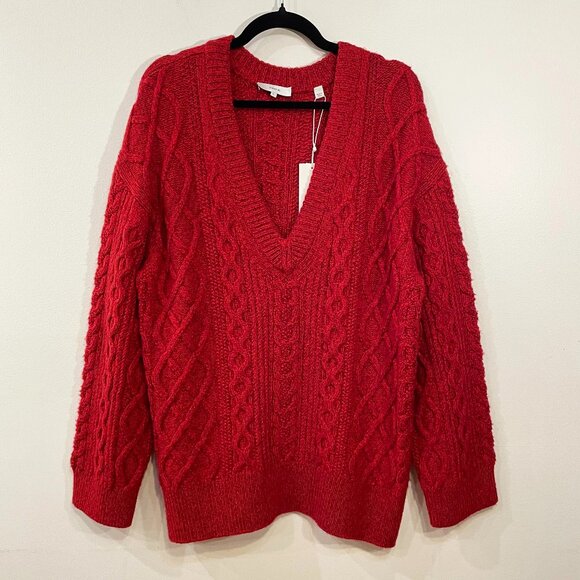 New Vince Wool Cashmere Blend Cable Knit Sweater Red XL $425 - Picture 3 of 8